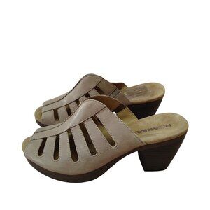 Romika Women’s 38 Nancy Mule Sandals Slip On Peep Toe Block Heel Beige